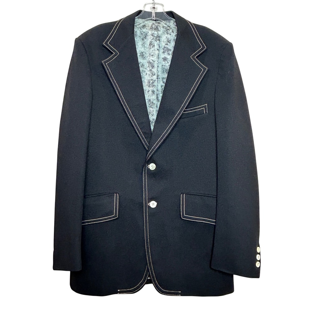 Mr. George Blazer Mens 40R Black Contrast Stitch Two Button Vintage Disco Coat